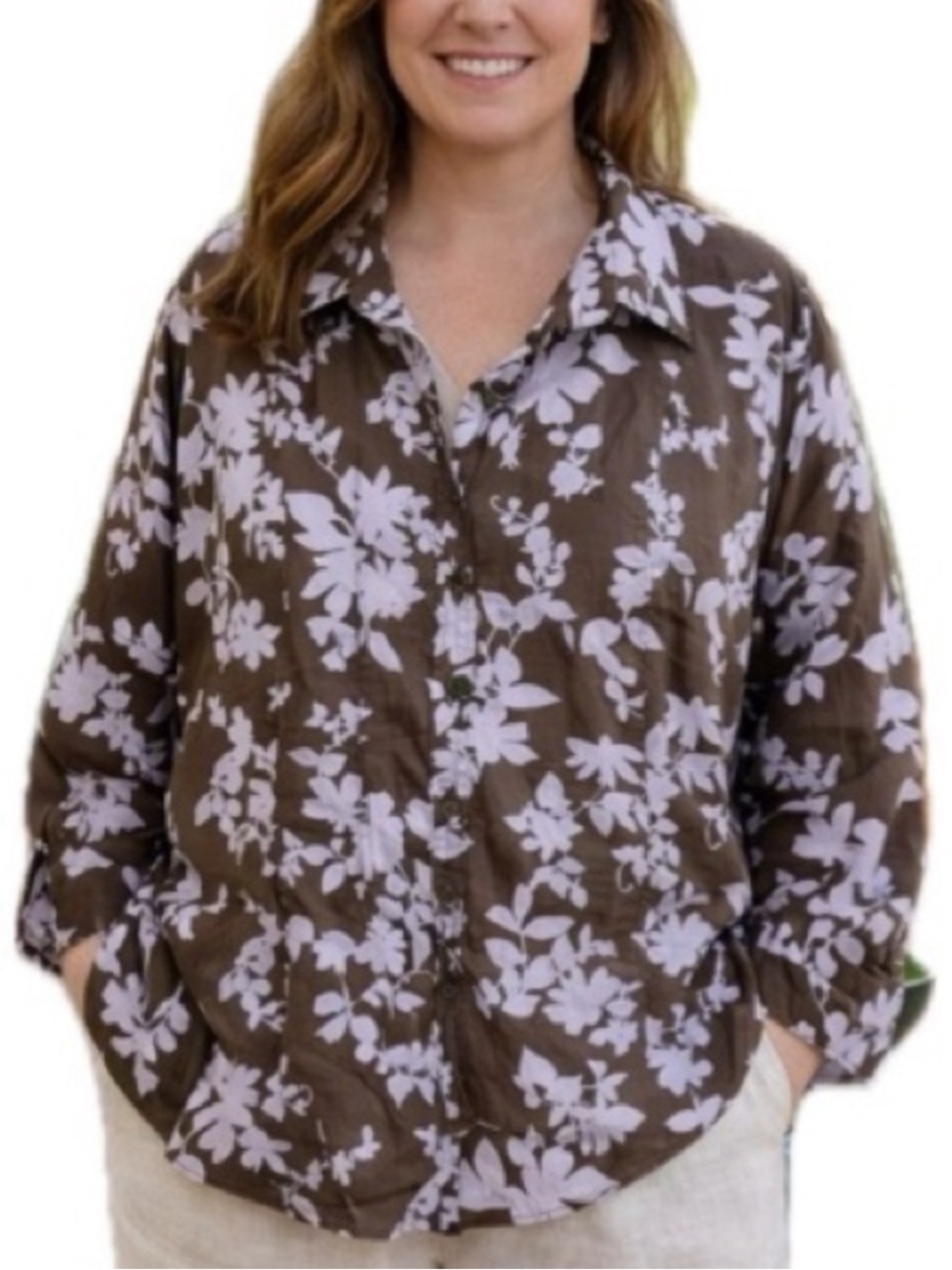 Craig Taylor Grace Floral Button Down Shirt Womens Size 3X Long Sleeve Flowy